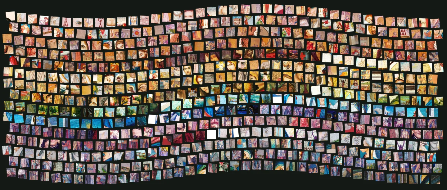 Frammenti reali delle fotografie, ordinati dal rosso e dall’oro fino al blu e al verde